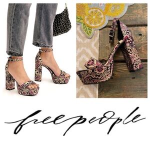 Free People Tapestry Platform Heels – Boho Ankle Strap – Size 6